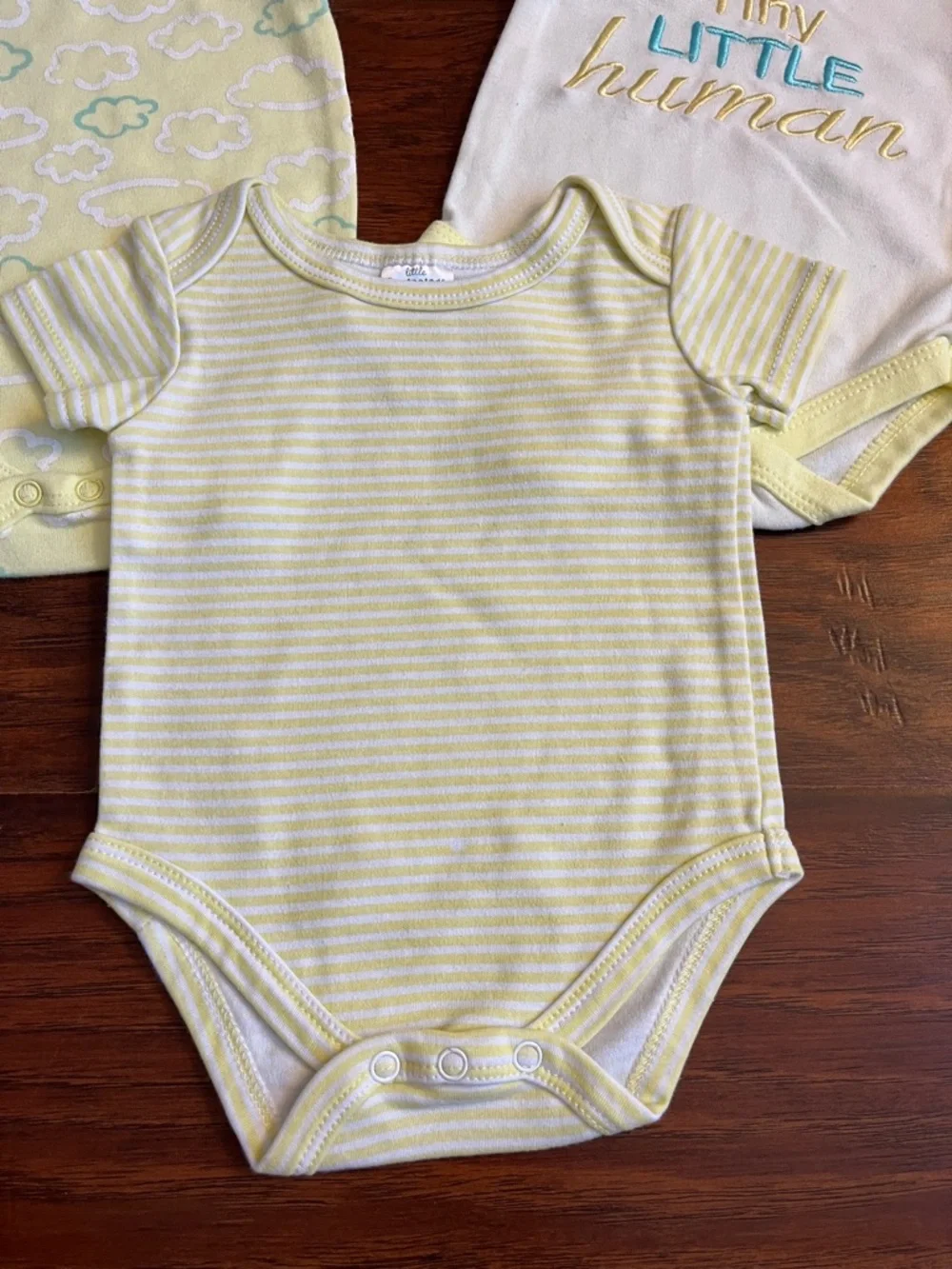 ⭐️⭐️ PICK 5 / $20 (3)Baby One-Piece Bodysuit Set - Yellow Cloud & Stripe Designs